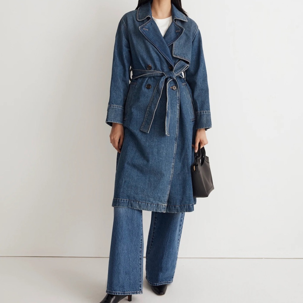 MADEWELL Oversized Denim Trench Coat in Rensberry Wash New with tags Size small